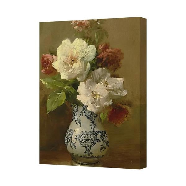 Benjamin Tate Design Elegant Floral Bouquet In Ornate Blue And White Vase Canvas Print
