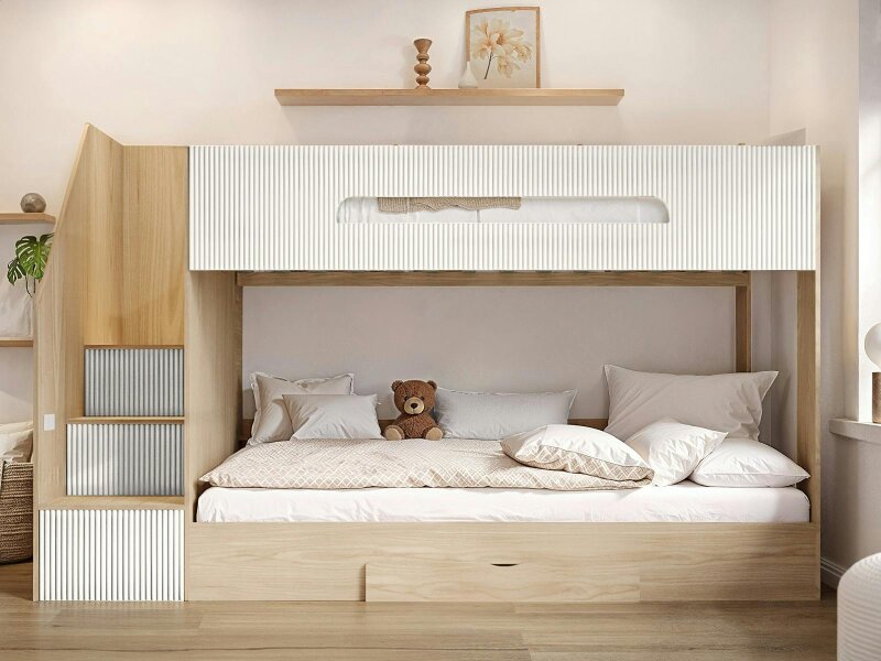 Flair Finn Staircase Bunk Bed with Storage Oak