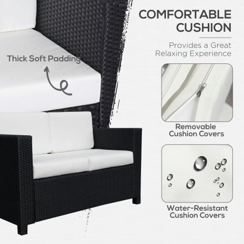 Wyld Haus Toha Rattan Black 2 Seater Outdoor Sofa With White Cushions