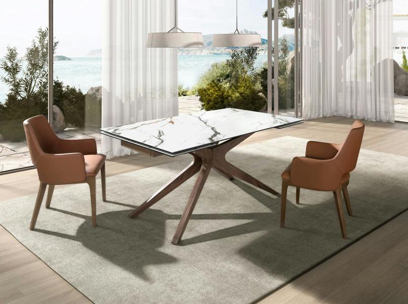 Angel Cerdá Rectangular extendable dining table in porcelain marble and walnut 1157