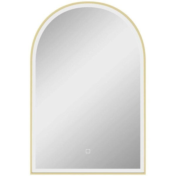 Bobobiy 90 x 60 cm Bathroom Mirror with LED Lights, Anti-Fog Arched Vanity Mirror with 3 Colour Dimmable, Gold Tone