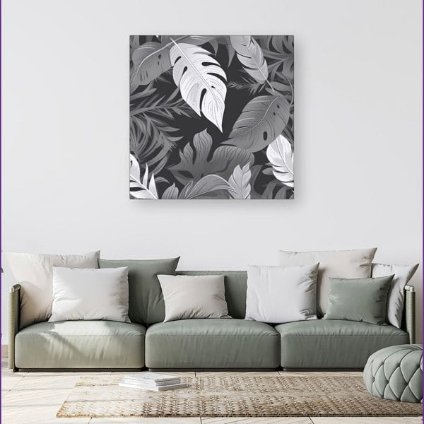 Warren Reed Black White Tropical Leaves Canvas