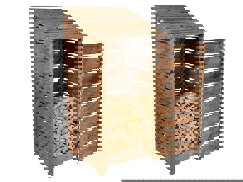 Arbor Garden Solutions Slatted Wooden Log Store with Door W-99cm, H-126cm or 180cm, D-88cm - Brown Finish