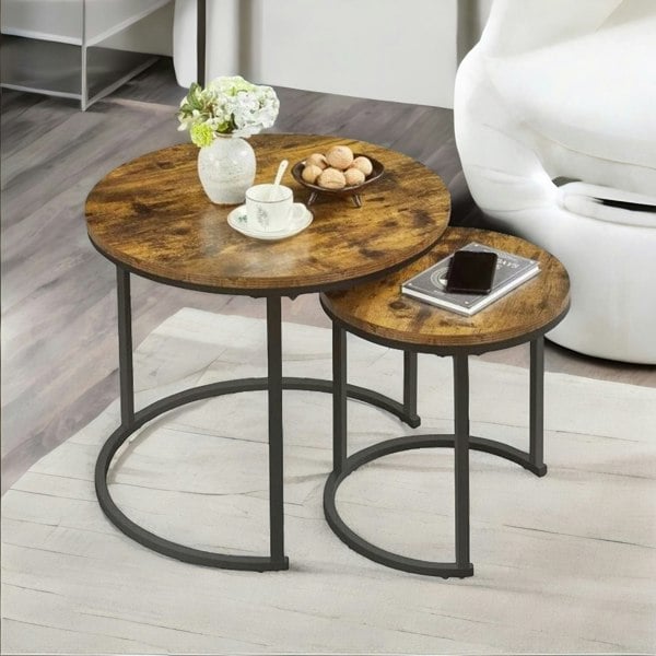 Rafaelo Mobilia Set Of 2 Round Nesting Tables Rustic Brown