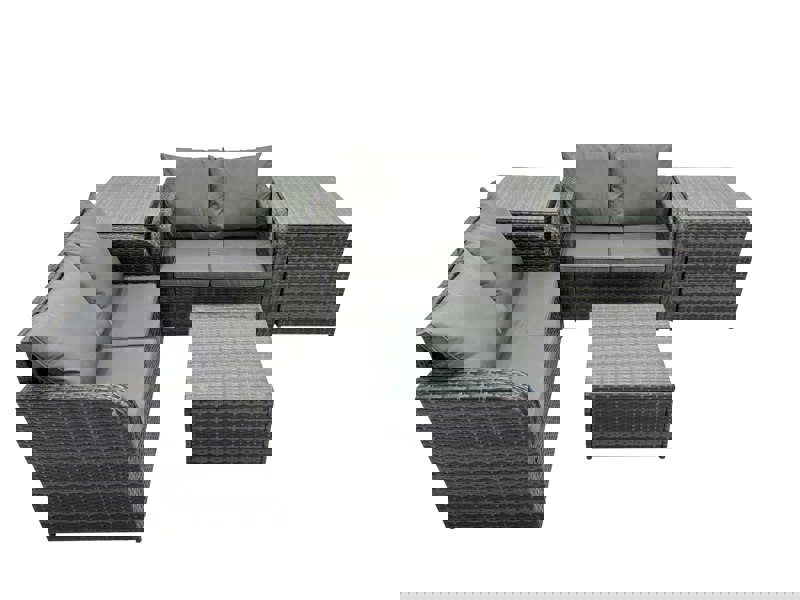 Fimous Rattan Garden Outdoor Furniture Set Love Sofa Square Coffee Table Set with 2 Side Tables Dark Grey Mixed