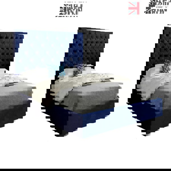 Casa Magna Alma Upholstered Soft Velvet Bed Frame - Blue