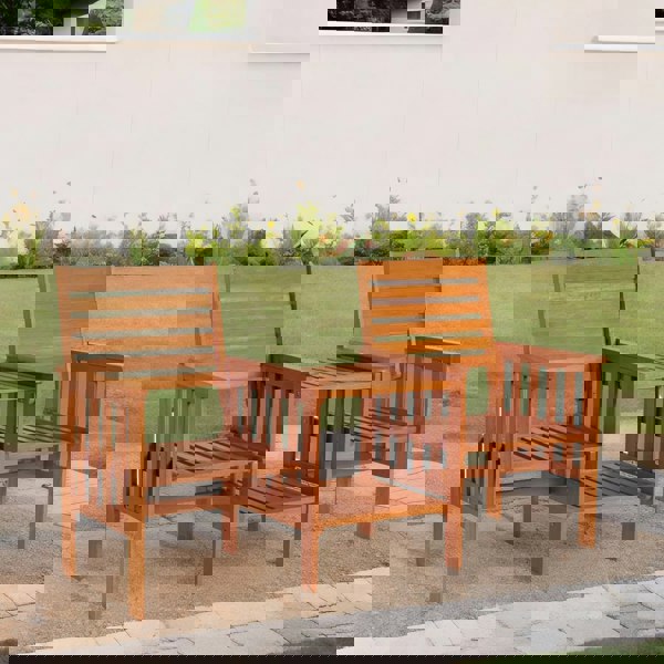 Rafaelo Mobilia Wooden 2 Seater Outdoor Bench With 2 Tier Table Love Seat Natural Brown