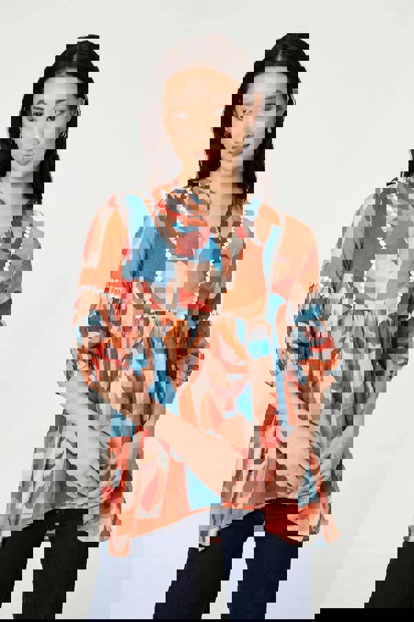 Orange | Abstract Lace Trim Relaxed Blouse