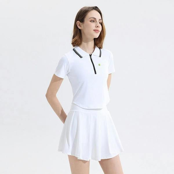 Anniou UPF 50+ Colorblock Polo Pickleball Skirt Set - white