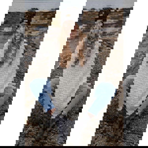 Aran Cable Button Shawl Neck Poncho - Cozy Knitwear for Women