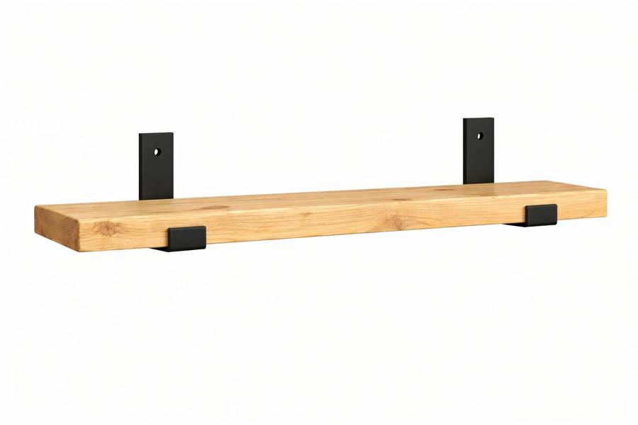 Rustic scaffold board shelf with black metal brackets