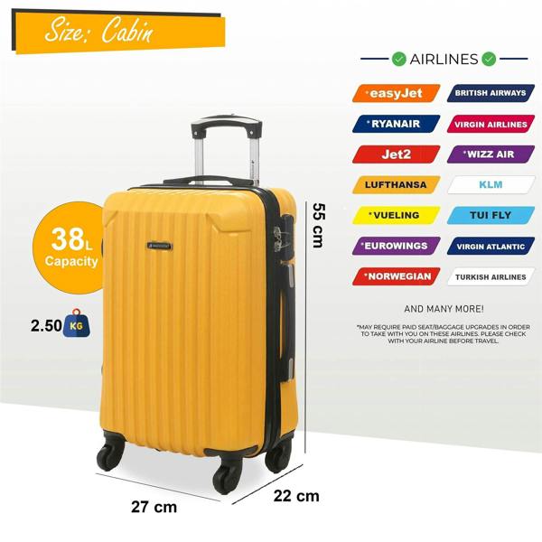 Snowball Hard Shell Cabin  55 x 27 x 22 cm ABS Suitcase Luggage Suitable for Easyjet, Ryanair