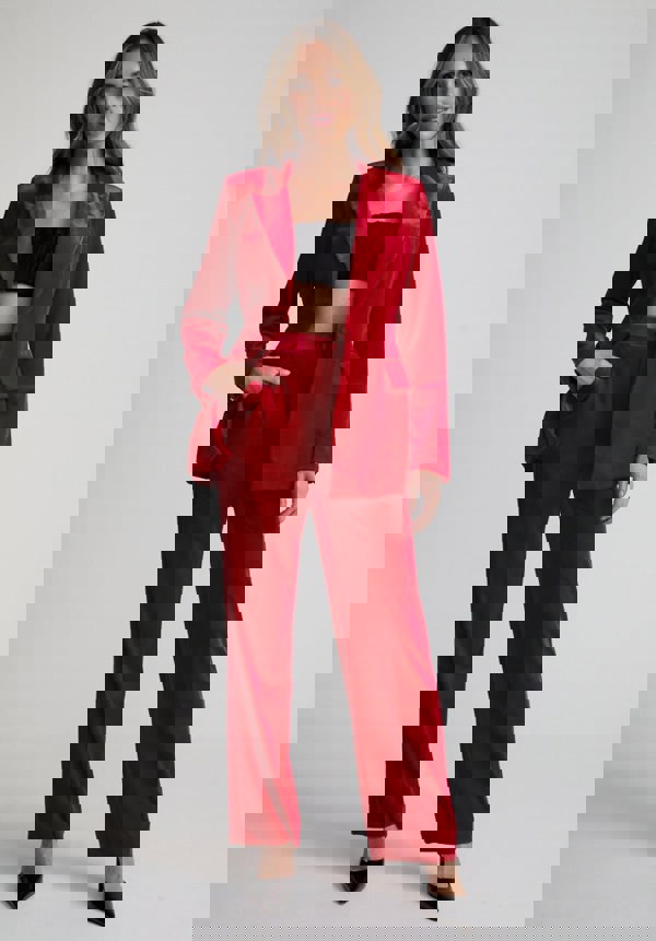 Sienna Straight Leg Velvet Trouser In Red
