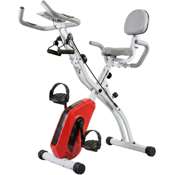 4-In-1 Folding Exercise Bike with Resistance Bands, Bluetooth App, 8-Level Magnetic Resistance, LCD Display, Orange