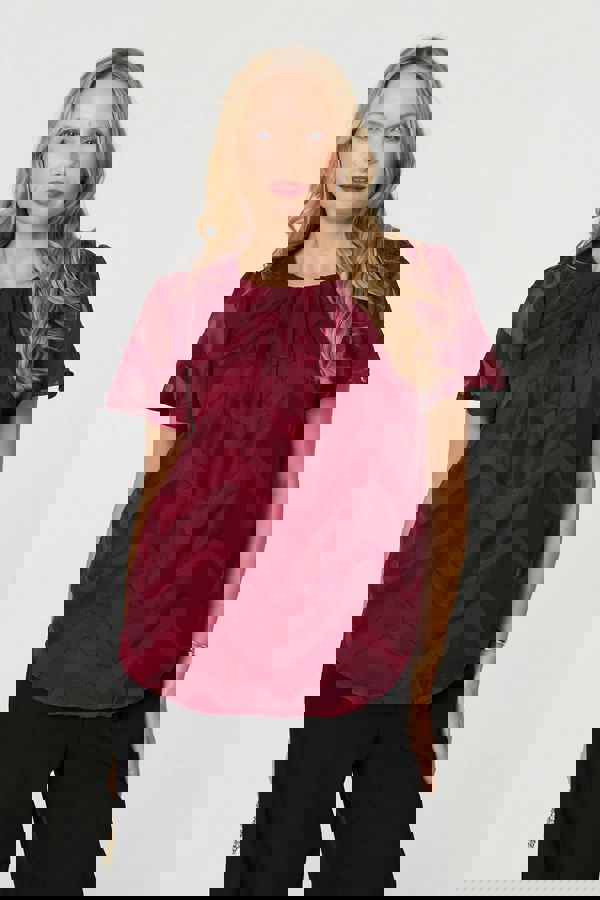 Burgundy | Chevron Print Layered Ruched Blouse
