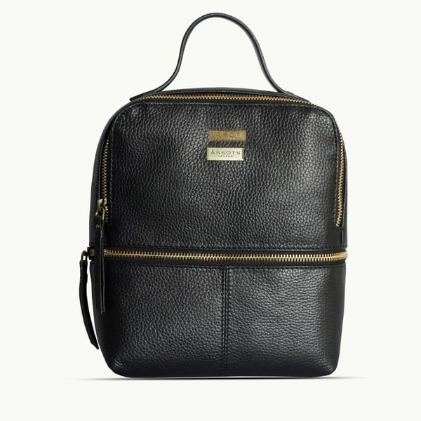 Assots London 'ELLA' Black Pebble Grain Mini Real Leather Backpack for Women