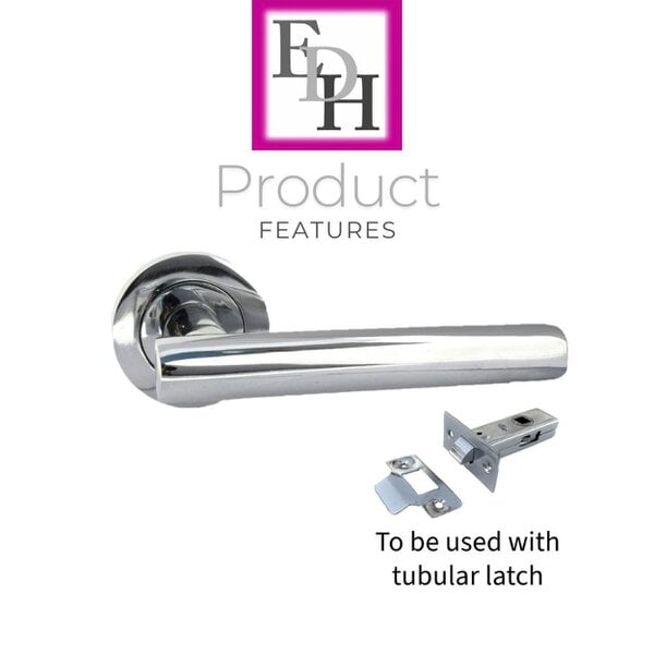 EDH Door Hardware Modern Chrome Straight T-Bar Door Handles with Round Rose + Tubular Latch