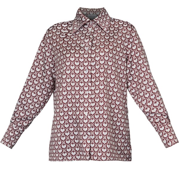 Antonia York Brown & White Hearts Print Shirt | Elisha Classically Cut Shirt with Deep Cuffs