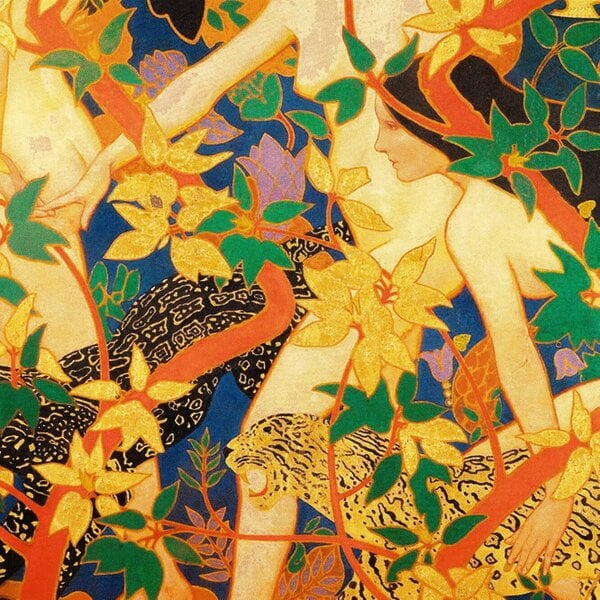 Otway & Orford 'The Hunt' silk pocket square in gold, orange, green & blue (42 x 42cm)