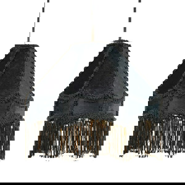 Traditional Victorian Empire Lamp Shade in Jet Black Velvet with Long Tassels Image 2