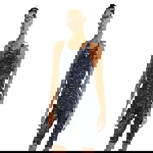 TYR Thresher Hyperblitz Open Back Kneeskin in navy blue white marble