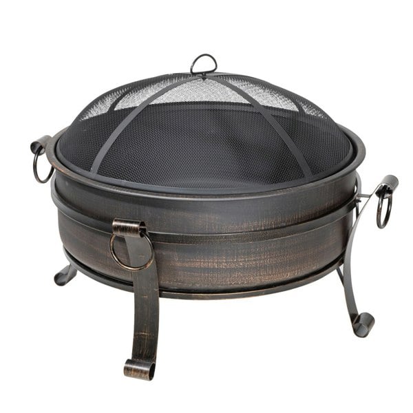 Round Fire Pit Wood Burner & Coffee Table - Party Dining Garden Heater & Mesh - LoopsDirect