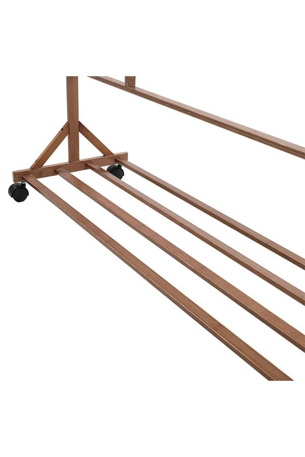 Living and Home Bamboo Clothes Rack Coat Garment Holder with Bottom Shelf Shoe Clothing Organizer