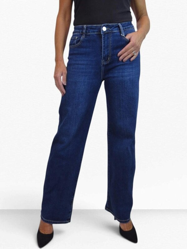 Paulo Due Women's High Waist Wide Straight Leg Stretch Jeans
