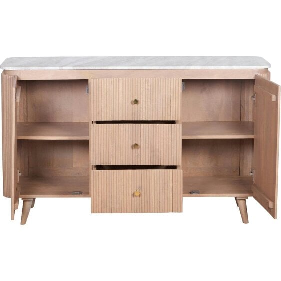 Wyld Haus Boston Natural Oak and Brown Marble 3 Drawer Sideboard
