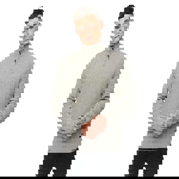 Crosshatch Mens Havaline Knitted Quarter Zip Pullover - Grey Marl