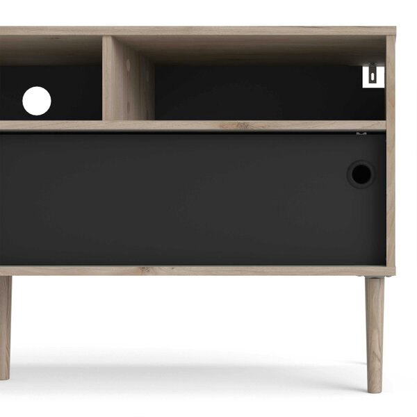 Wyld Haus Tao Natural Oak Effect and Matt Black TV Unit 2 Sliding Doors