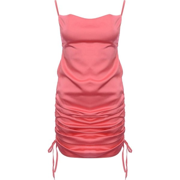 Rebellious Fashion Women's Satin Cowl Front Ruched Dress