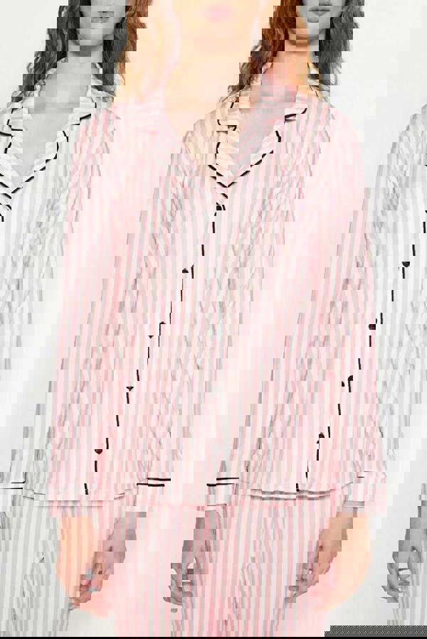 WOVCOR 2-Piece Striped Pattern Polar Fleece Lined Shirt-Pants Knit Pajama Set