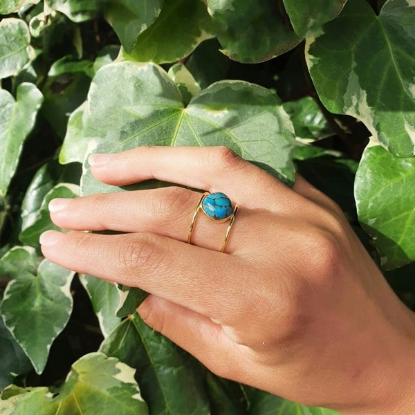 Turquoise Gemstone Gold Vermeil Played Statement Ring