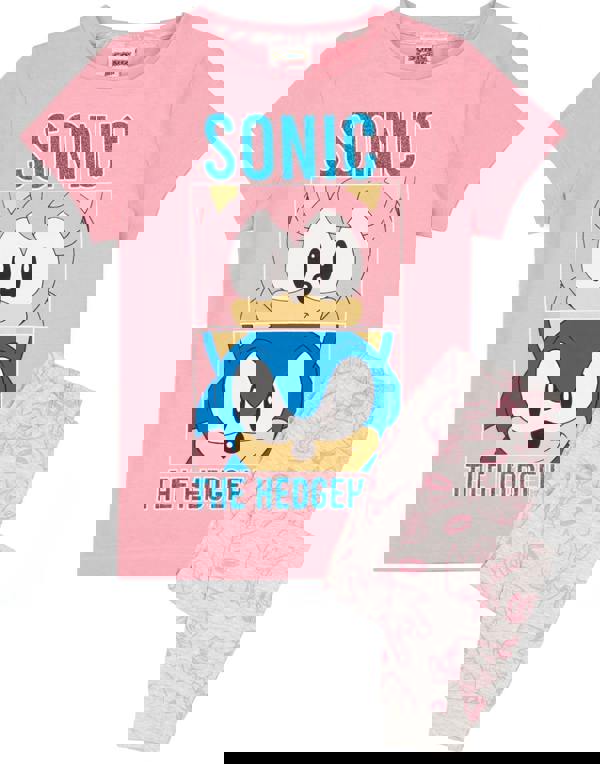 Sonic the Hedgehog Girls Pink Multi-Character Placement & All-Over Print Short Sleeve Long Leg Pyjama Set