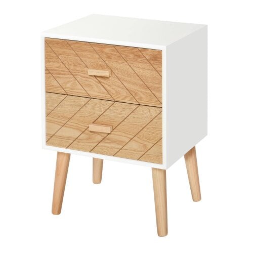 Wyld Haus Sutare Wood Natural Finish 2 Drawer Bedside Table with Chevron Design