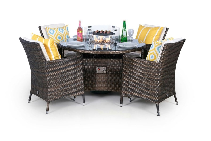Giardino Savannah Fire Pit 4 Seater Round Rattan Dining Set