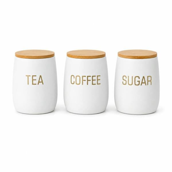 Maison des Cadeaux White Bamboo Metal Bread Bin & Canister Set