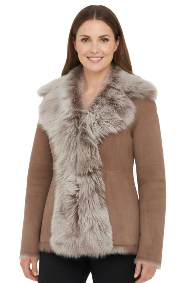 Infinity Leather Women's Sheepskin Toscana Shearling Suede Leather Jacket - Noiré