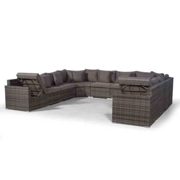 Giardino Santorini U Shape Modular 10 Seat Rattan Sofa Set With 2 Large Drinks Cooler Coffee Tables