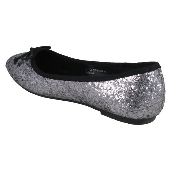 Ladies Star Flat Glitter Ballerina Shoe F8894