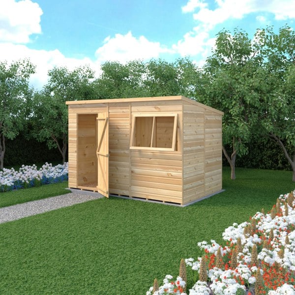 Shire 10x6 single door Pent shed 12mm shiplap interlock cladding