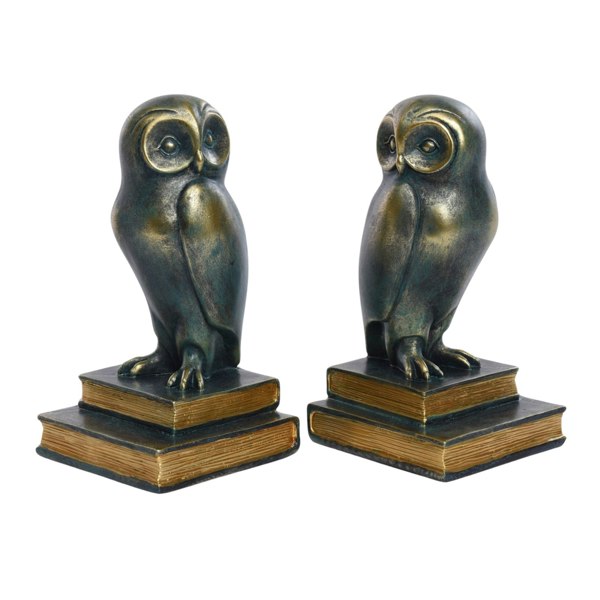 Maison des Cadeaux Green Bird Owl Rustic Bookend Set Retro Home Office Adult Kids