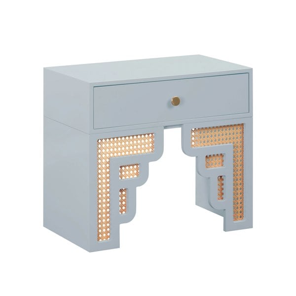 Furniture Edit Suzie Pastel Blue & Rattan Nightstand Bedside Table