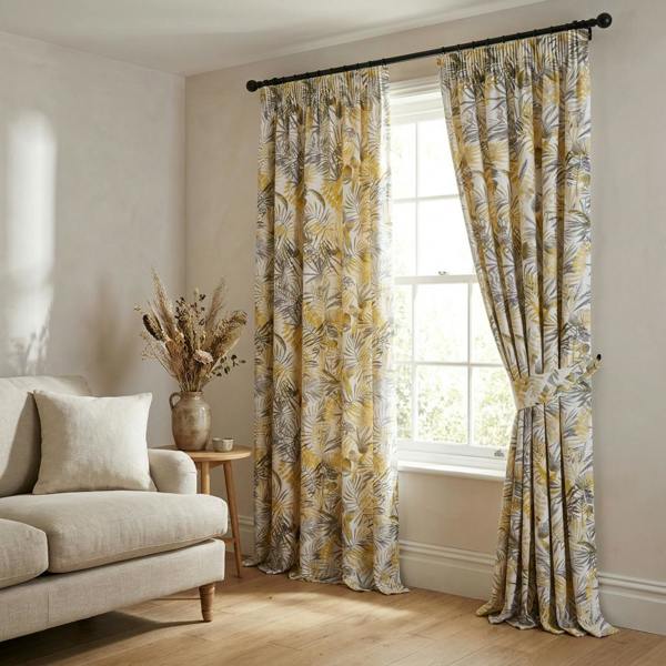 Makati made-to-measure curtains in Ochre, styled in a living room