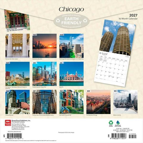 Chicago Calendar 2027, Wall Calendars, Month To View, Travel, Gift