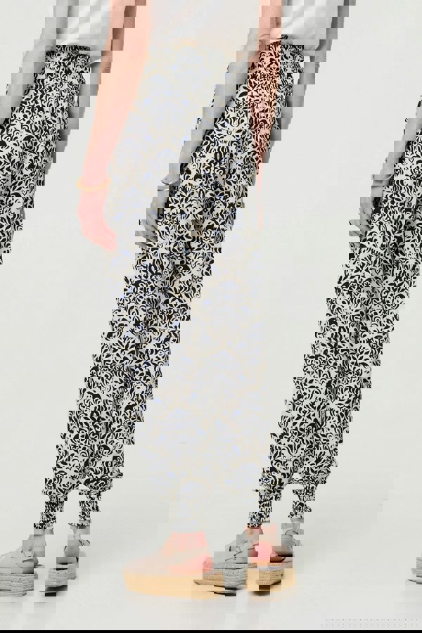 Navy | Ikat Print High Waist Tapered Harem Pants
