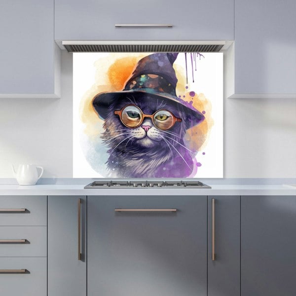 Warren Reed - Designer Splashart Cat In A Witches Hat Kitchen Splashback