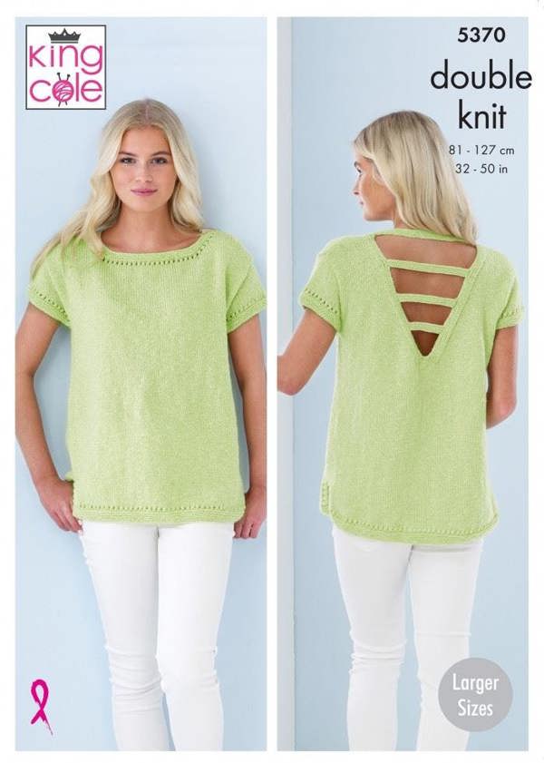 King Cole Cotton Top DK Knitting Pattern 5370, Tops, Sweaters for Women, 32 - 50 Inches