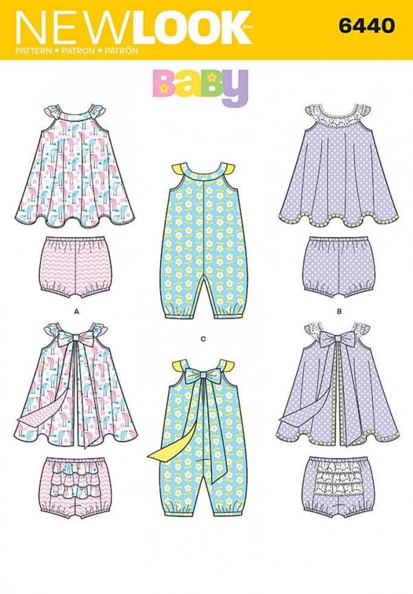 New Look Sewing Pattern 6440, Dresses, Jumpsuits, Shorts for Baby, A (NB-S-M-L) - Intermediate
